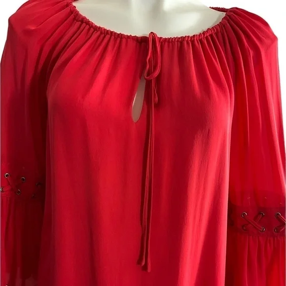 The Kooples Red Silk Drawstring Neck Keyhole Dress Originally $470.00